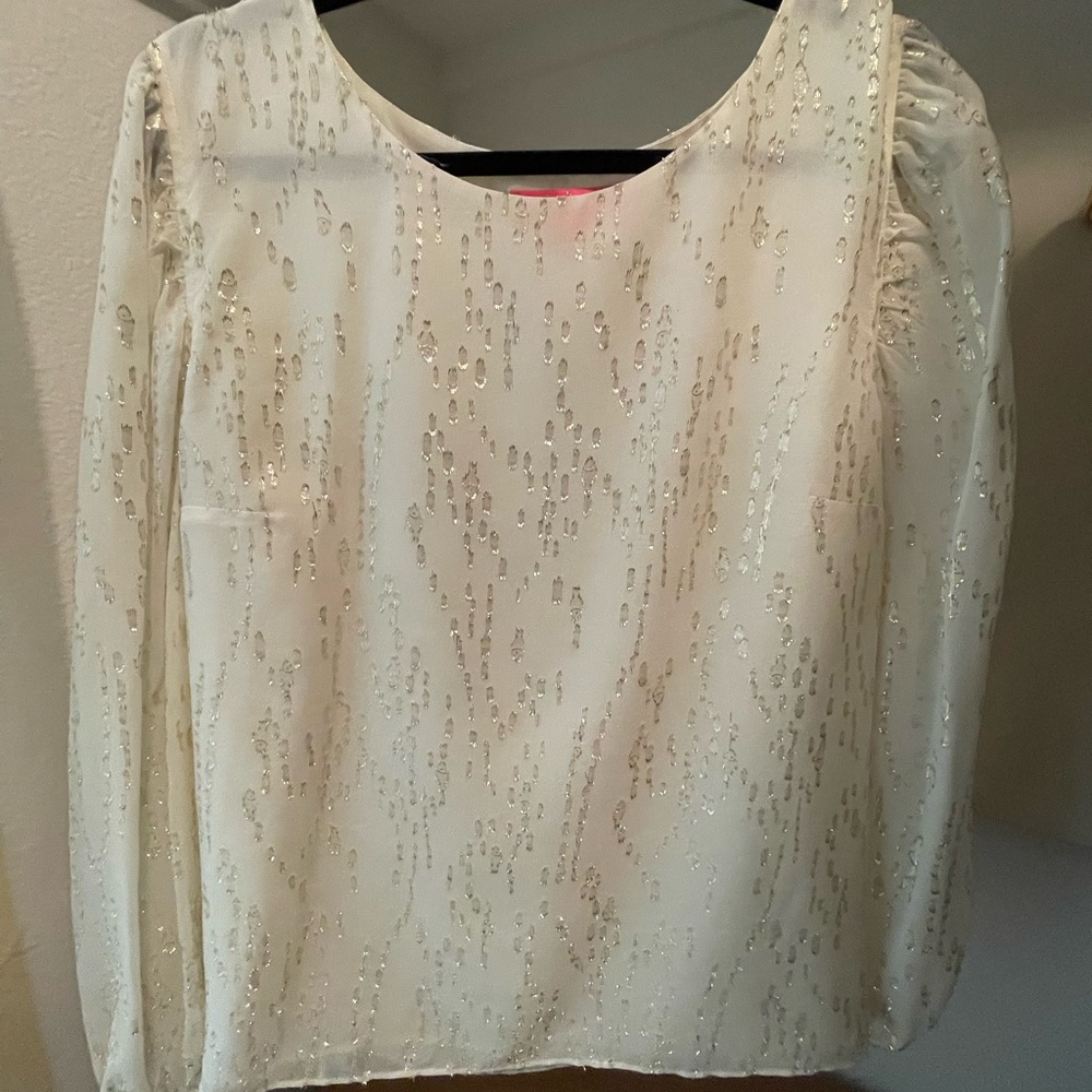 Lilly Pulitzer White and Gold Glitter Blouse